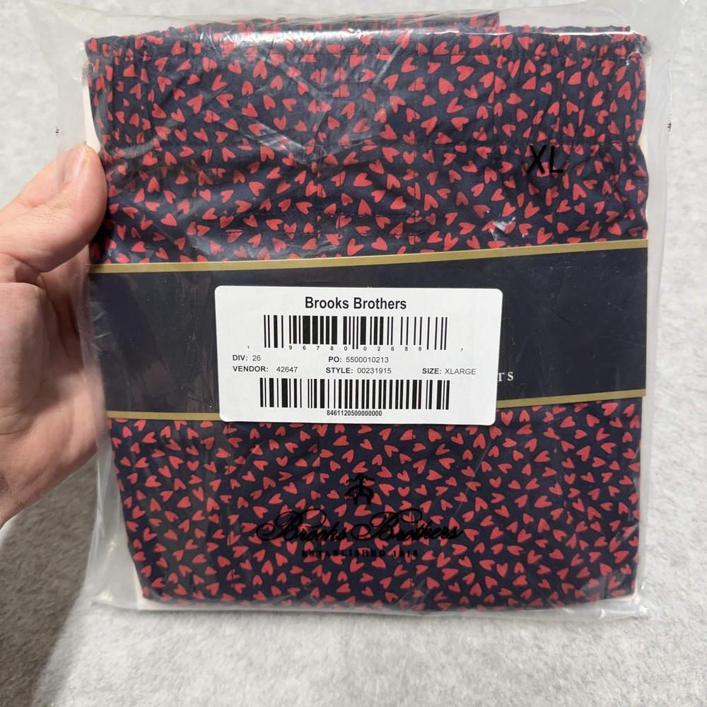 Brooks Brothers Boxer Shorts Mens XL Blue Red Hearts Print Cotton Underwear